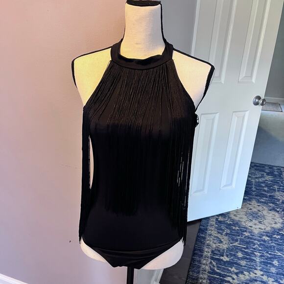Women's Fringe Sleeveless Bodycon Halter Bodysuit Top size M - Picture 1 of 6